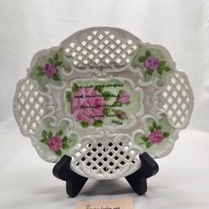 VICTORIAN Tea Rose Platter Formalities Tray Plate Hand Painted Porcelain Lace...